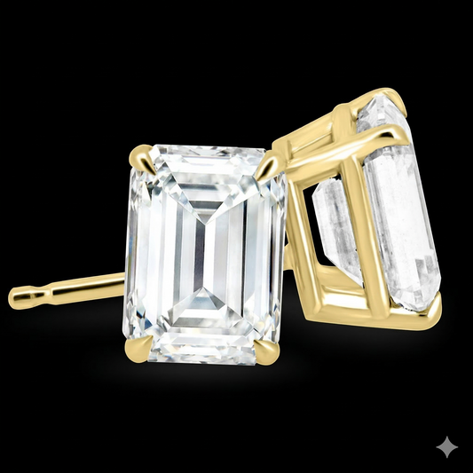 1 Carat Éclat Emerald-Cut Diamond Stud Earrings - Luxury Eagle-Tip Claw Setting