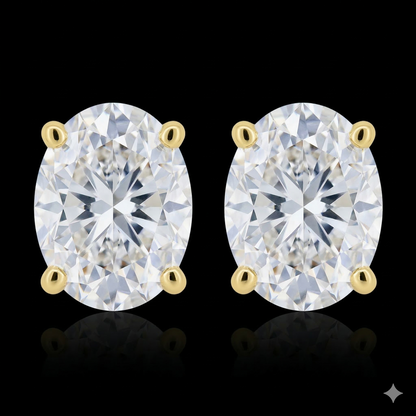 1 Carat Oval 4 Claw Diamond Stud Earrings - Luxury Rounded Claw Setting