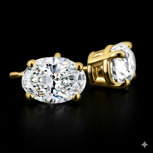 1 Carat Oval 4 Claw Diamond Stud Earrings - Luxury Rounded Claw Setting